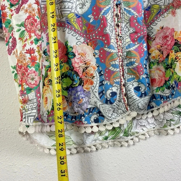 Johnny Was Blush Button Down Silk Blouse Top Tunic size XS - Picture 8 of 12